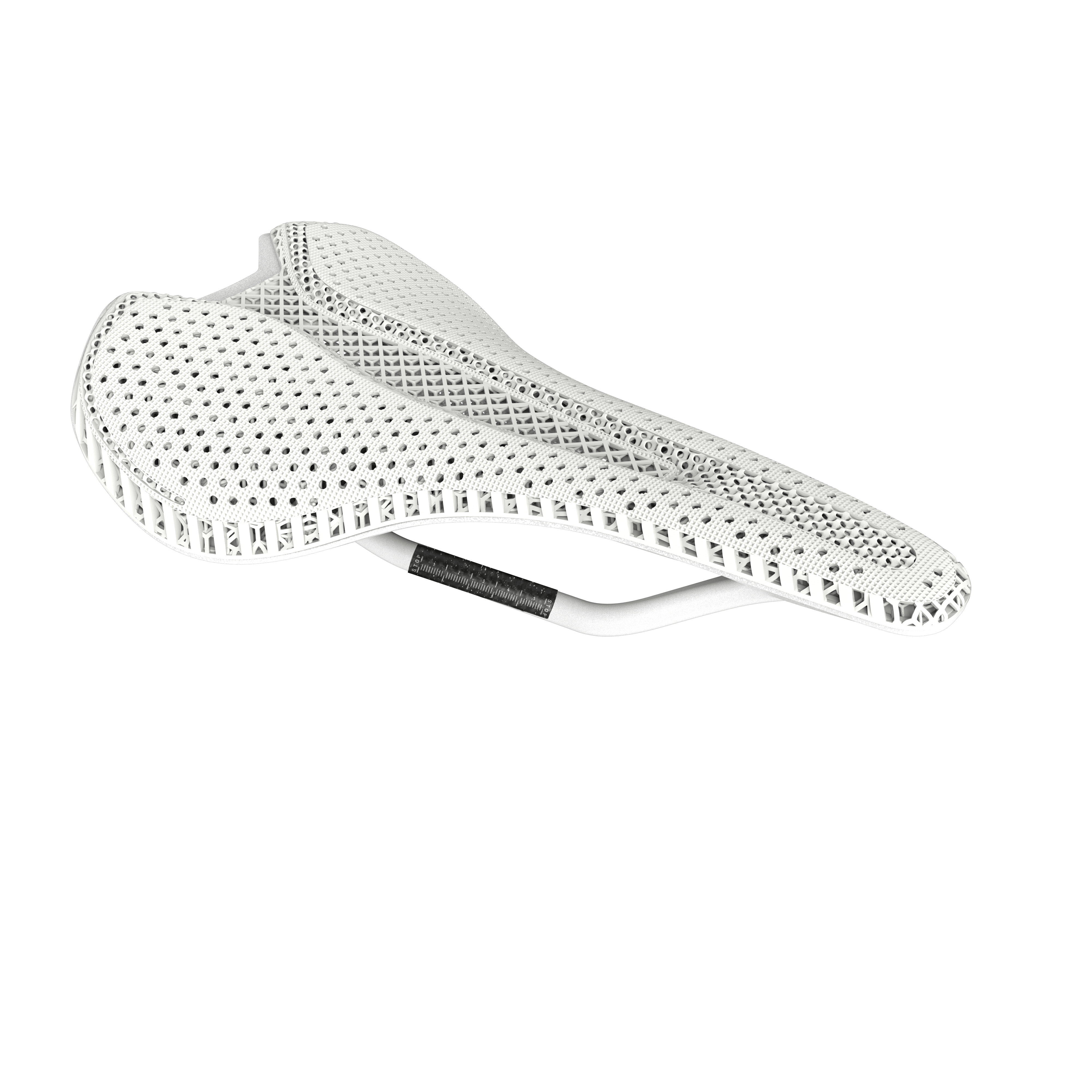 Samassi 3D Printed Bike Saddle R5 in white color showcasing advanced carbon fiber design for road cyclists.